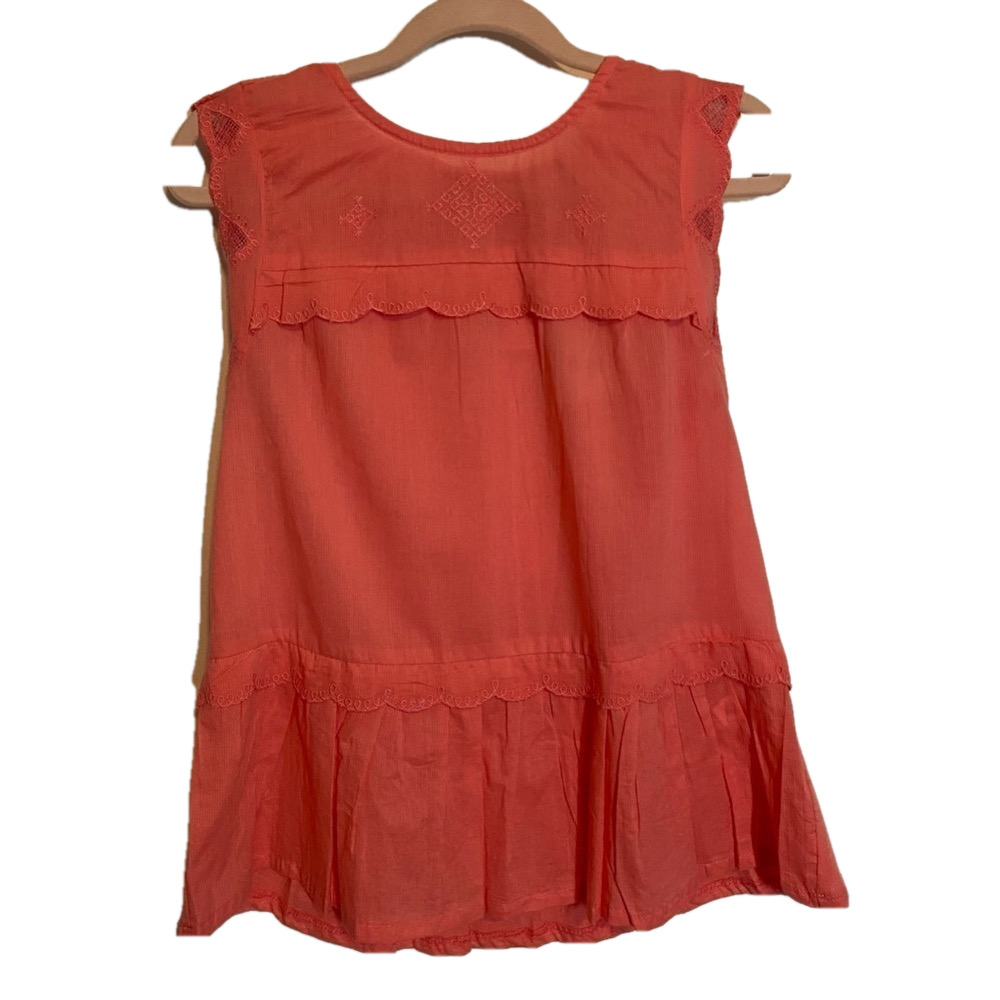 Lucky Brand Size XS Cotton/Tricot NWT Embroidered Sleeveless Coral Colour